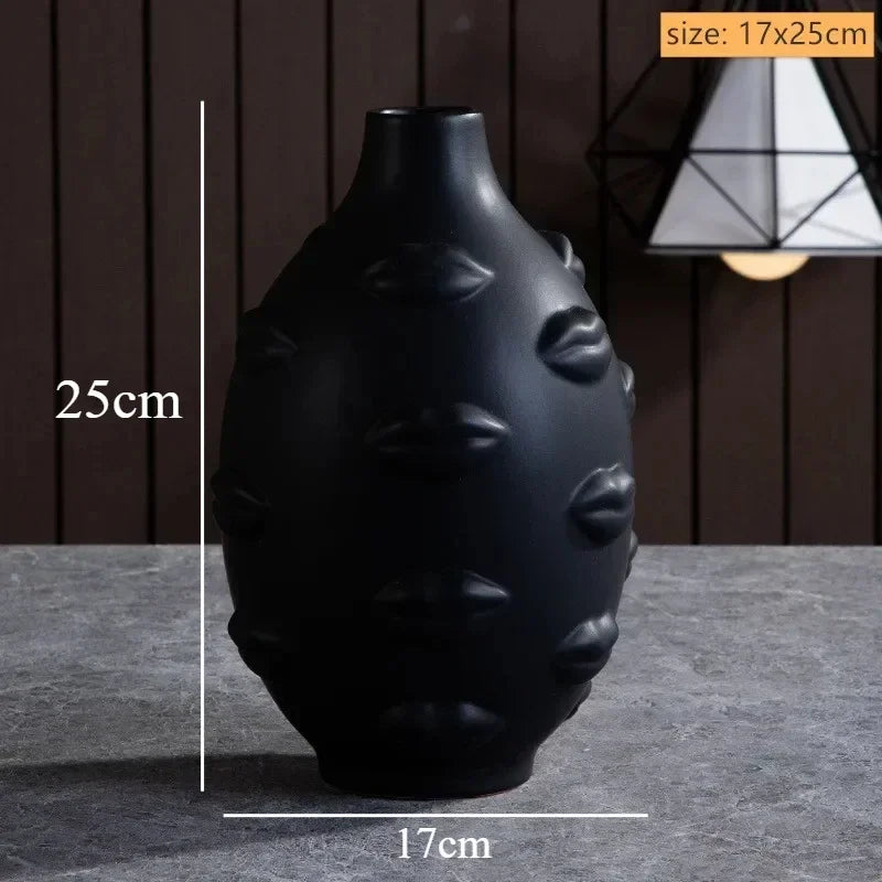 Sculptured Ceramic Human Face Art Vase