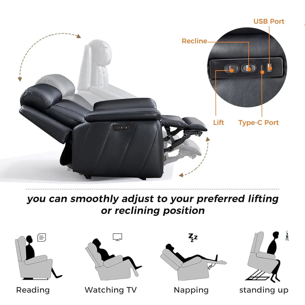 50" Oversized Power Lift Faux Leather Recliner, Massage, Heat