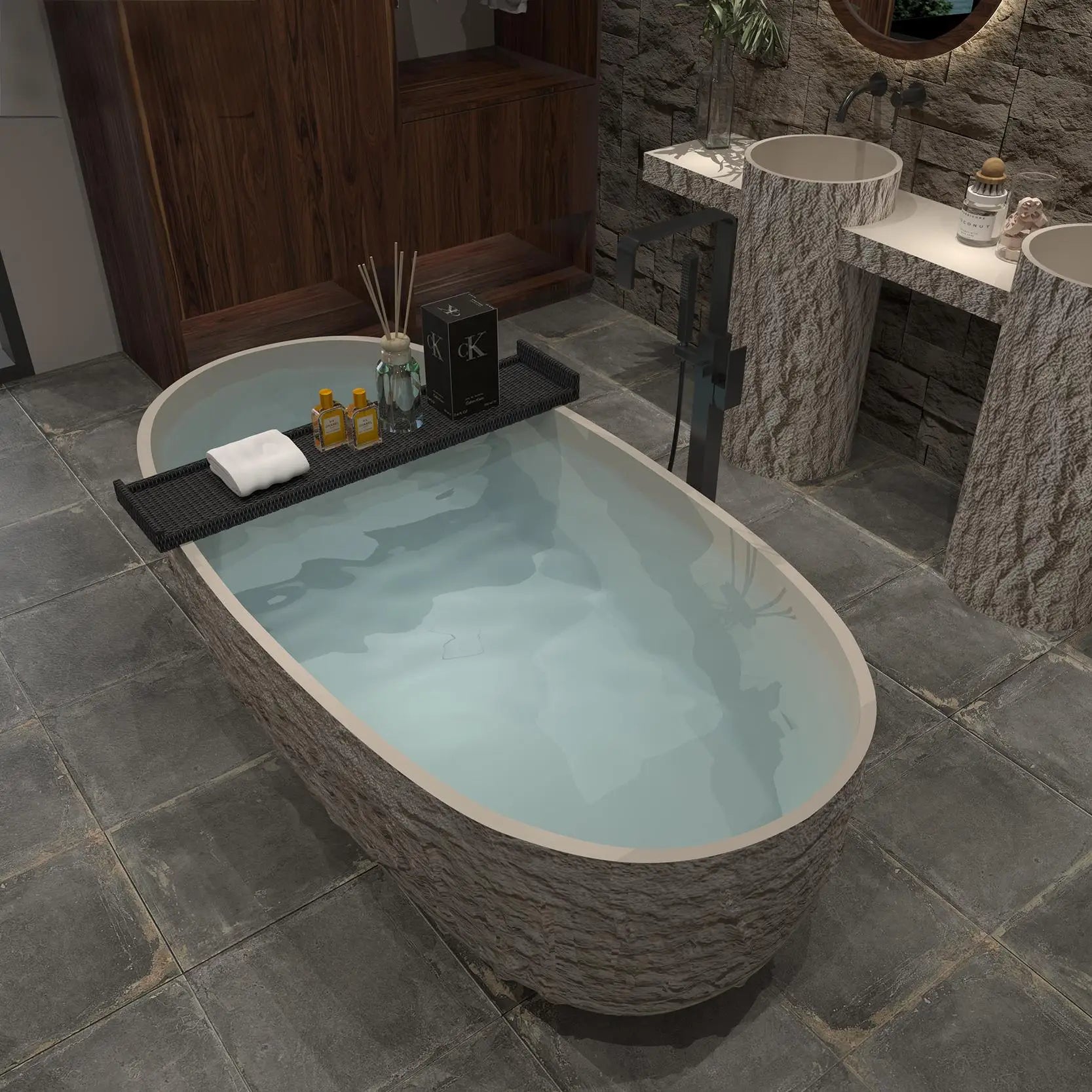 Any Size Custom Luxury Wabi Sabi Stone Texture Bathtub Handmade One Piece Artificial Rock Freestanding Artistic B And B Home Bat