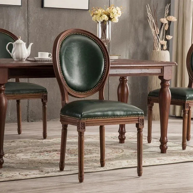 Armrest Beautiful Dining Chairs, Wood Rustic European Designer Leather Chair