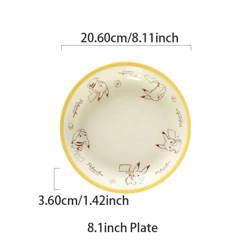SHUNXIANG Pokémon Ceramic Tableware Set Pikachu Cartoon Pattern Ceramic Bowl Plate Dish Dining Plate Microwave Safe Dinnerware