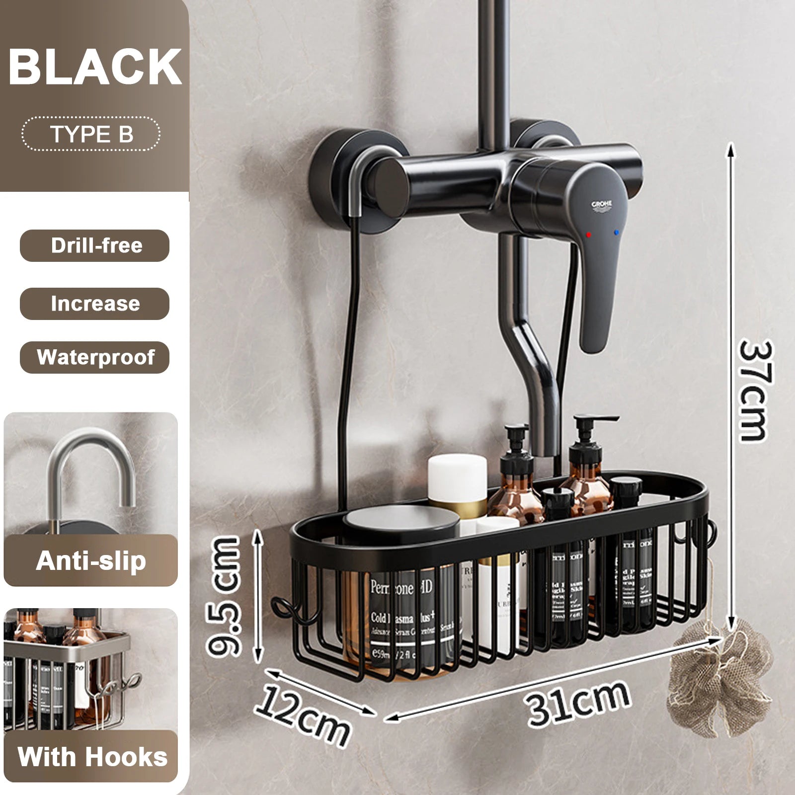 Convenient Toilet Shower Rack with No Drilling Installation Bathroom Storage Aluminum Basket for Shower Room and Bath Products