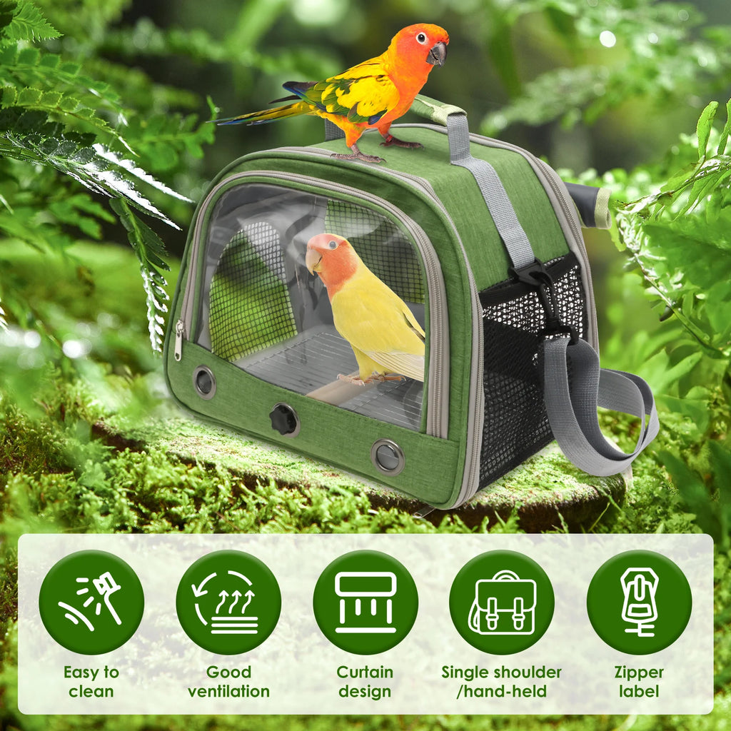 Portable Bird Cage Parrot Carrier with Tray Travel Clear Window Bird Pet Backpack for Parakeet Lovebird Cockatiel Travel Bag