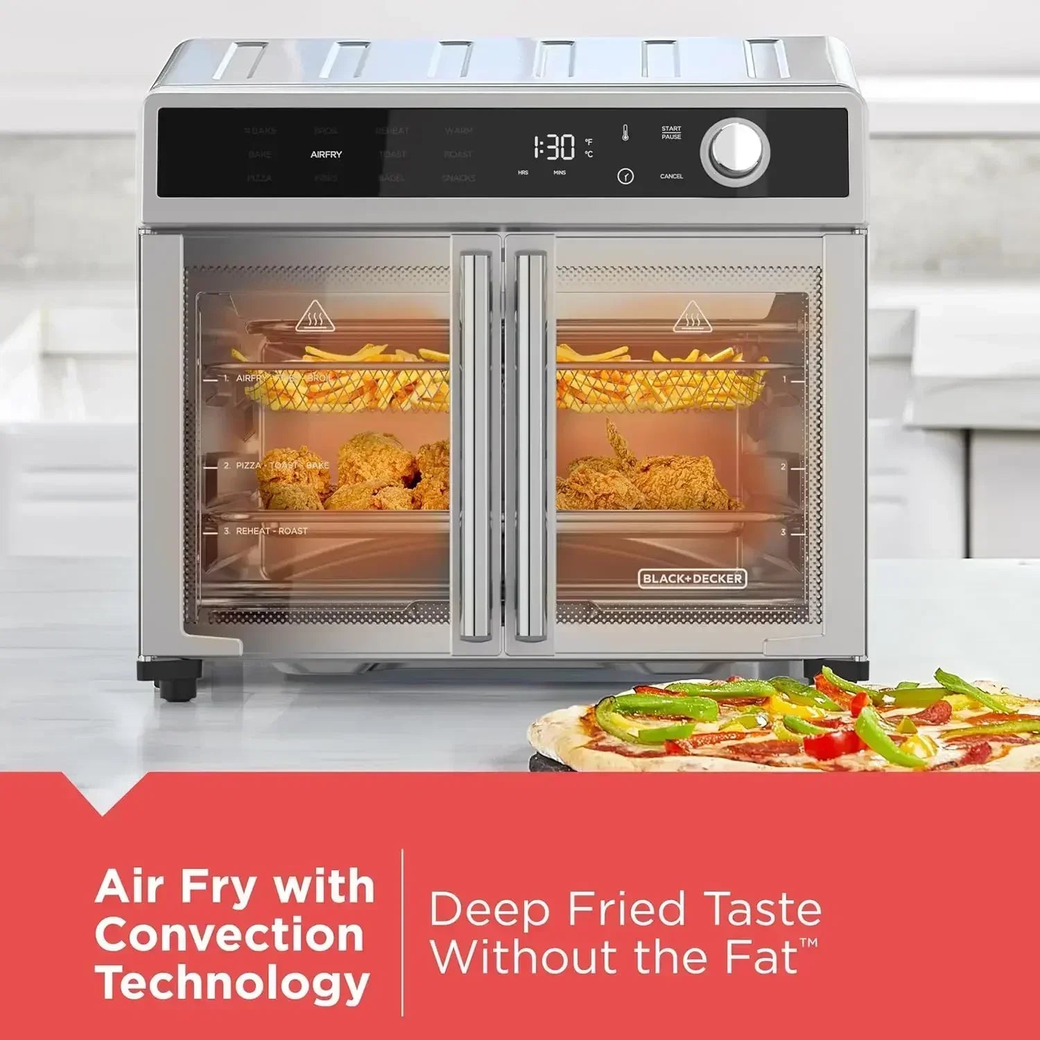 Crisp 'N Bake Air Fryer Toaster Oven Combo, 12 in 1 Countertop Convection Oven Cooks Food Fast, Fits a Whole Pizza