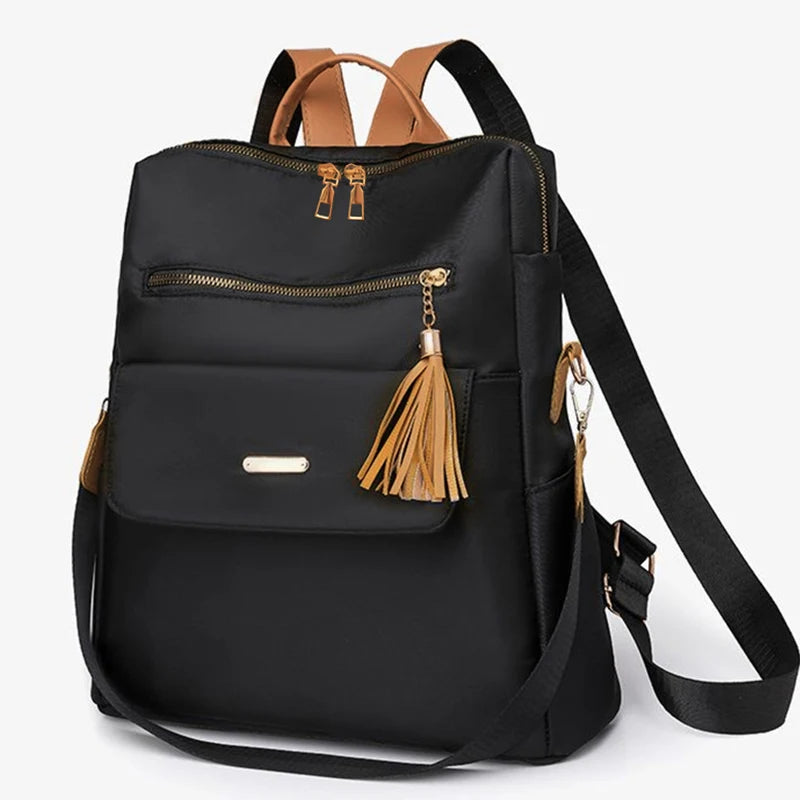 Chic Stylish Multi-Color Backpack with Tassel Detail, Adjustable Strap, Lightweight for Daily Use, Casual Functional Fashionable Bag