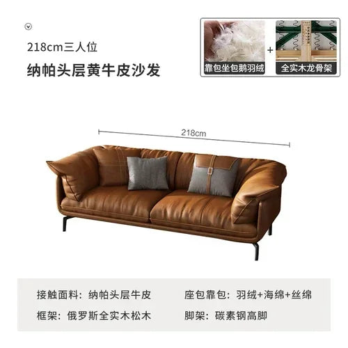 Nordic Vintage Brown Leather Designer Sofa