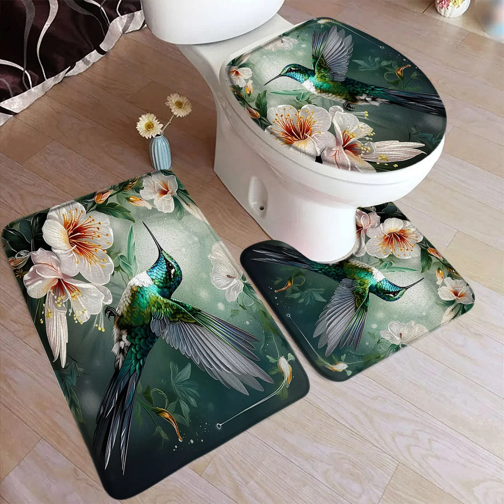 Bath Mat Set, Bathroom Decor Floor Rugs, U-Mats, Toilet Lid Cover