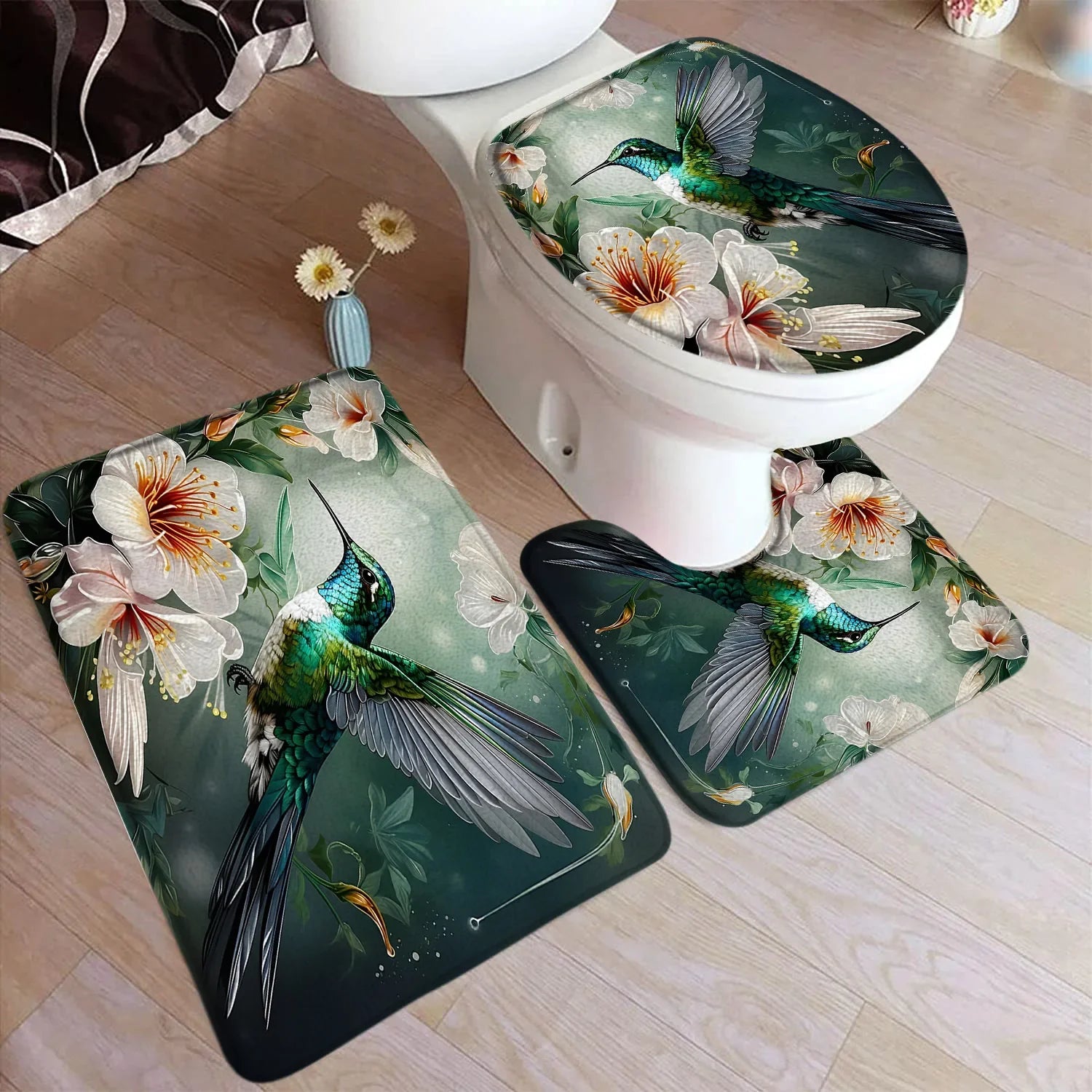 Bath Mat Set, Bathroom Decor Floor Rugs, U-Mats, Toilet Lid Cover