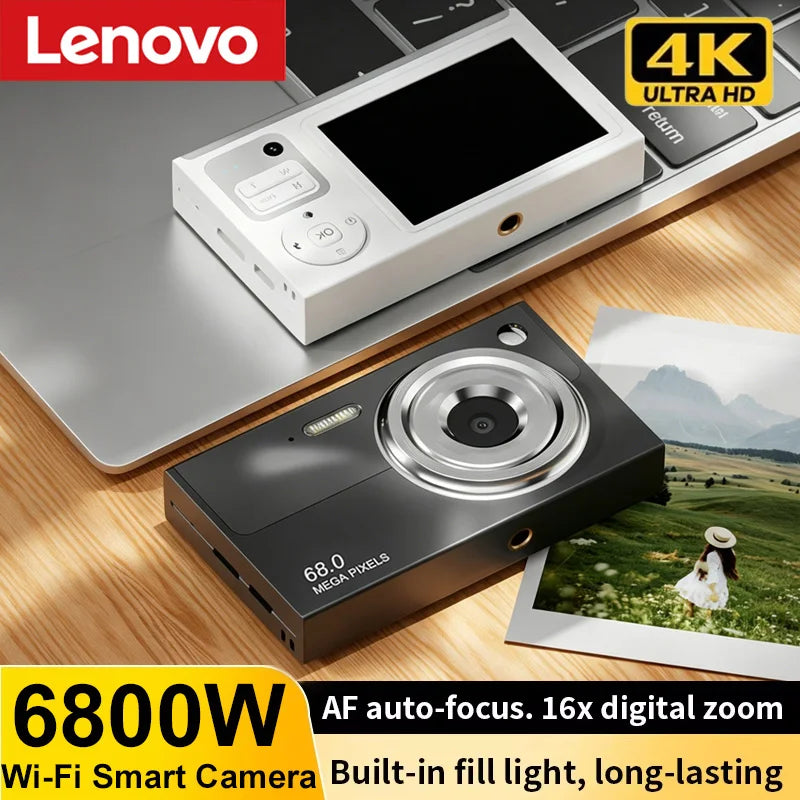 Lenovo 68MP Dual Lens CCD Digital Camera 4K WiFi Video Camera 16X Zoom Autofocus Anti-Shake Built-in Flash Portable Vlog Camera