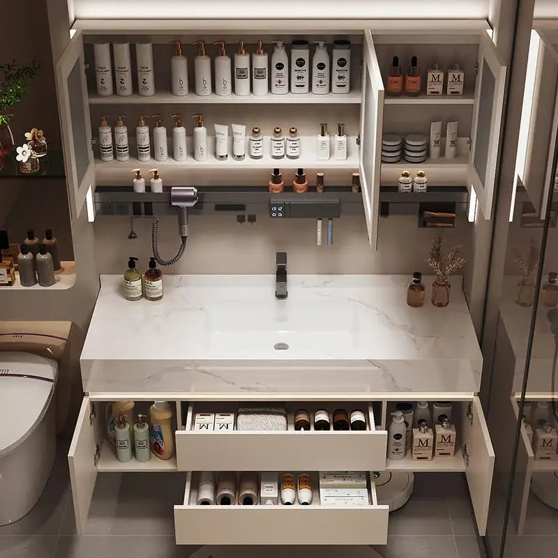 Seamless Integrated Bathroom Vanity with Slab Stone Basin, 2026 New Model