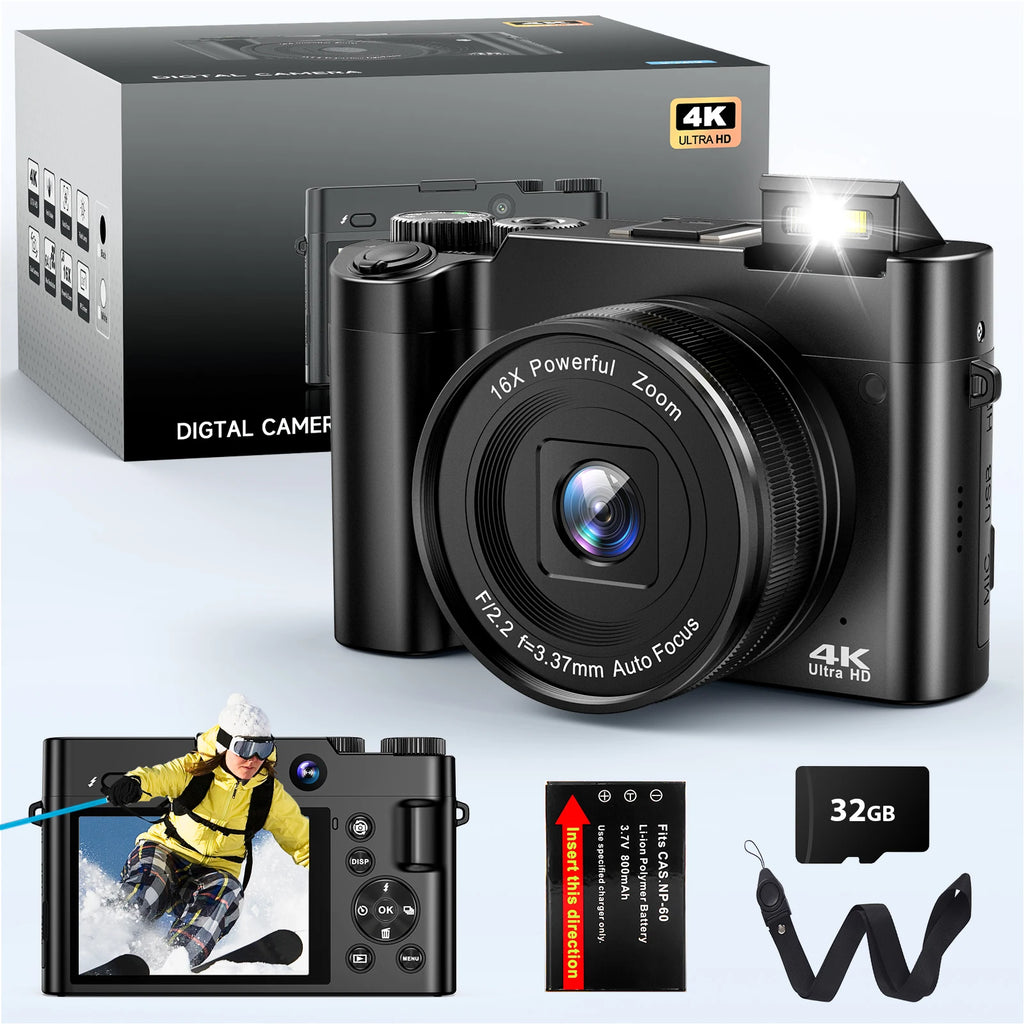 4K Digital Camera for Photography and Video, Autofocus 48MP Vlogging Camera, 3'' 180° Flip Screen with Flash