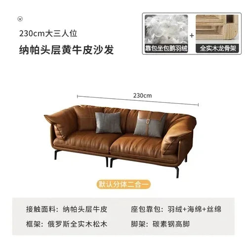 Nordic Vintage Brown Leather Designer Sofa