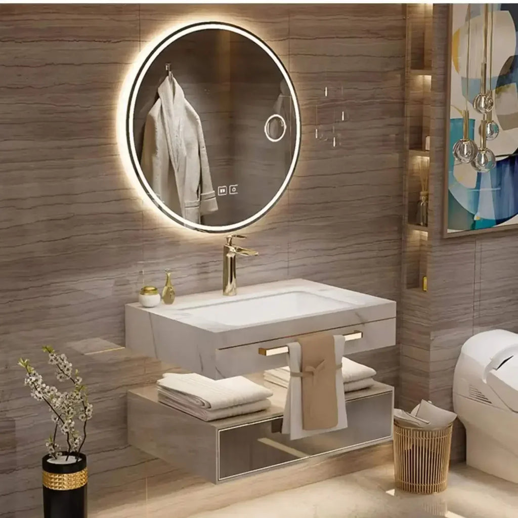 Modern Slate Bathroom Cabinet with Double Washbasin Smart Mirror