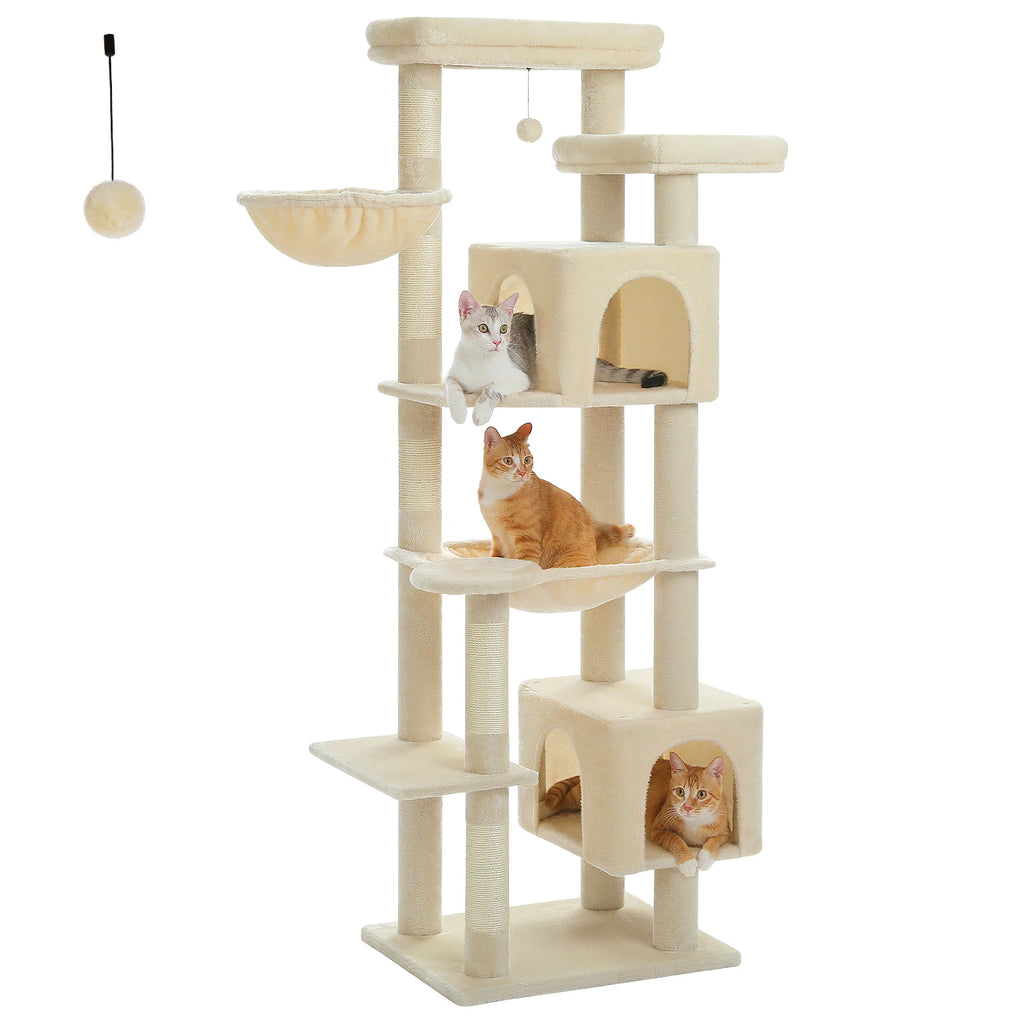 Tall Cat Tree for Indoor Cats Big Cat Tower with Super Large Hammock, Cat Climbing Tree with Scratching Posts Condo House