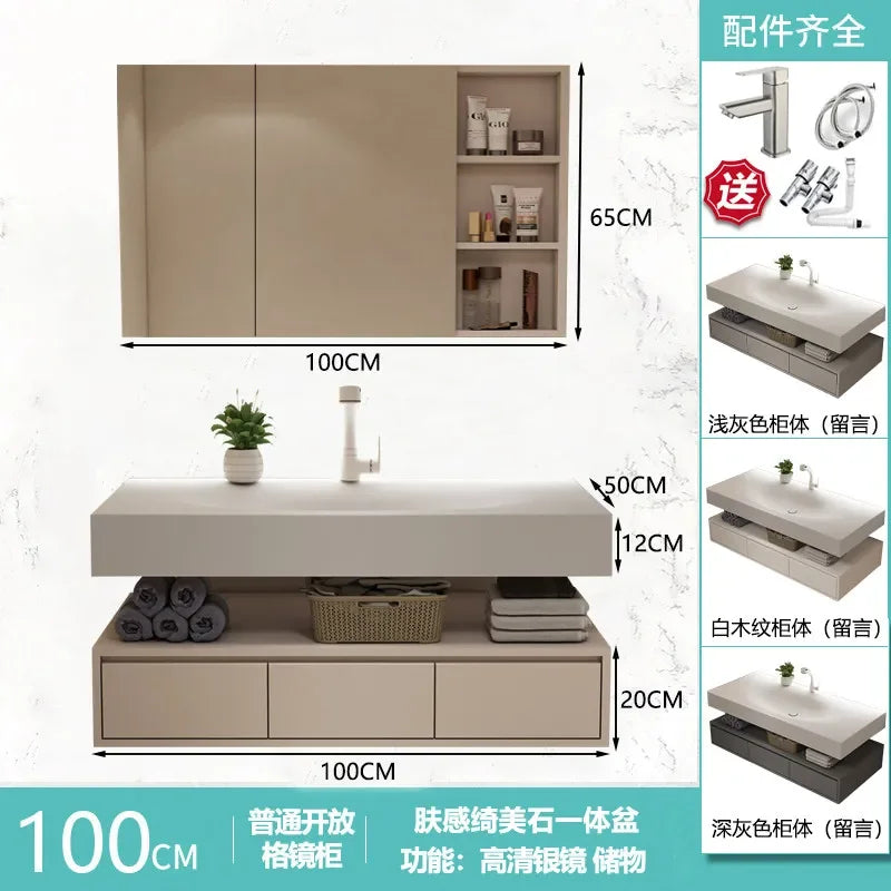 Modern Integrated Bathroom Vanity Washstand Basin, Combined Cabinet