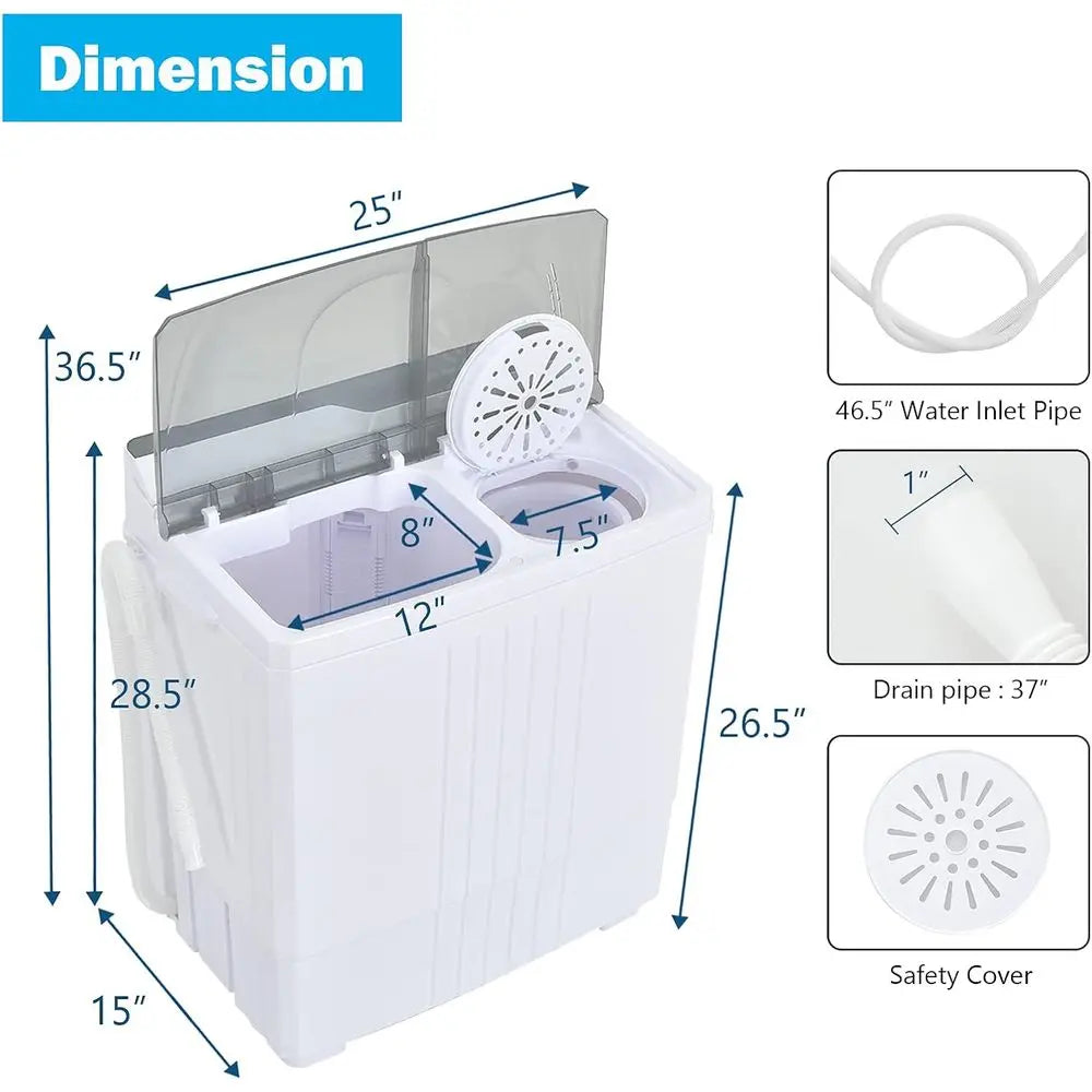 Compact Twin-Tub Portable Washing Machine - 21Lbs Capacity with Washer and Spinner, Built-in Drain Pump, Ideal for RV and Apartm