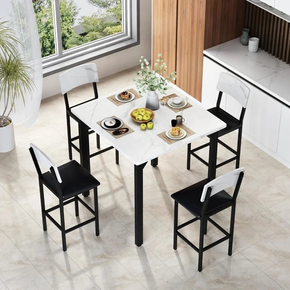 5-Piece Counter Height Dining Table Set with 4 Bar Stools,