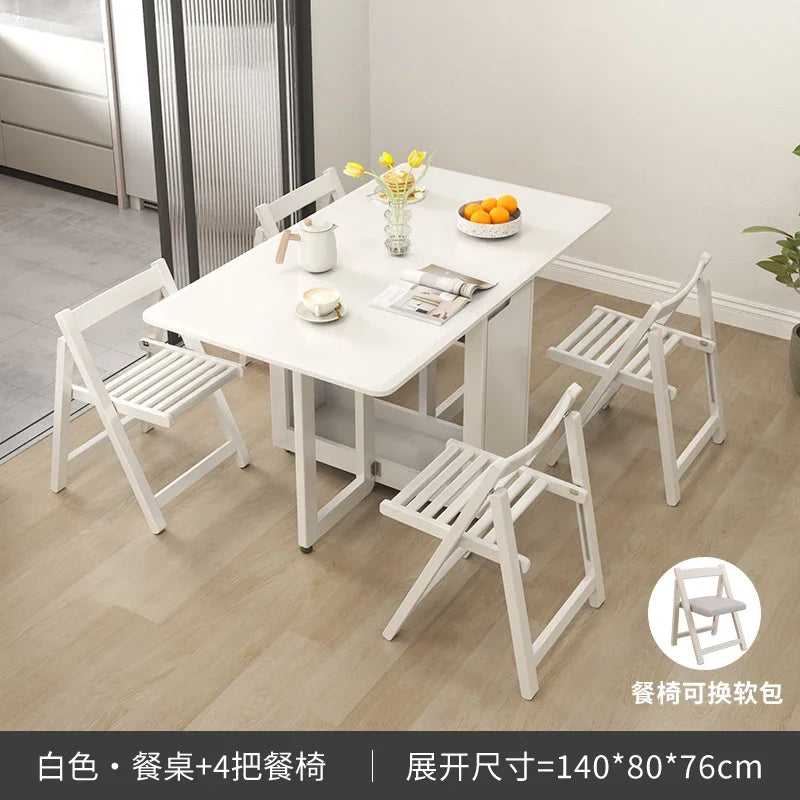 Folding Dining Table Set 6 Chairs, Luxury Modern Space Savers