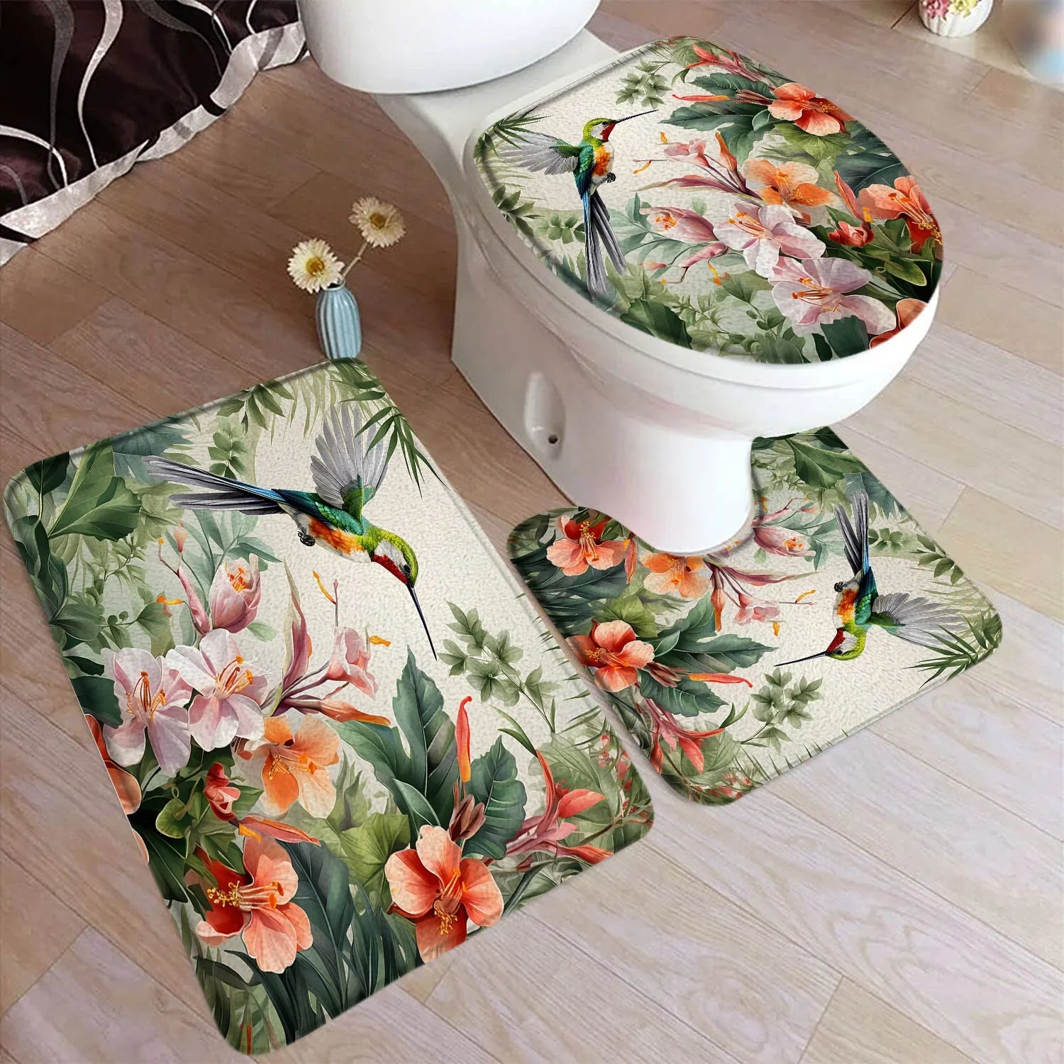 Bath Mat Set, Bathroom Decor Floor Rugs, U-Mats, Toilet Lid Cover