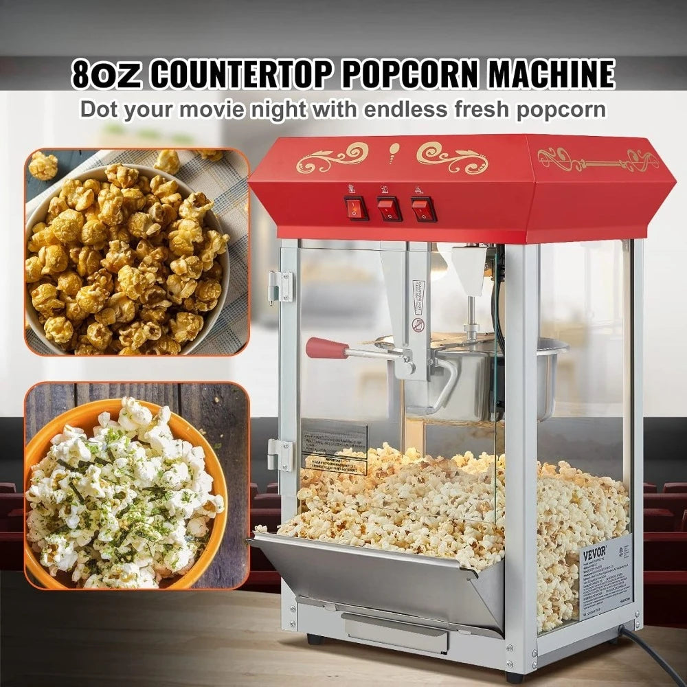 Commercial Popcorn Machine 8 Oz Kettle 850W Countertop Popper