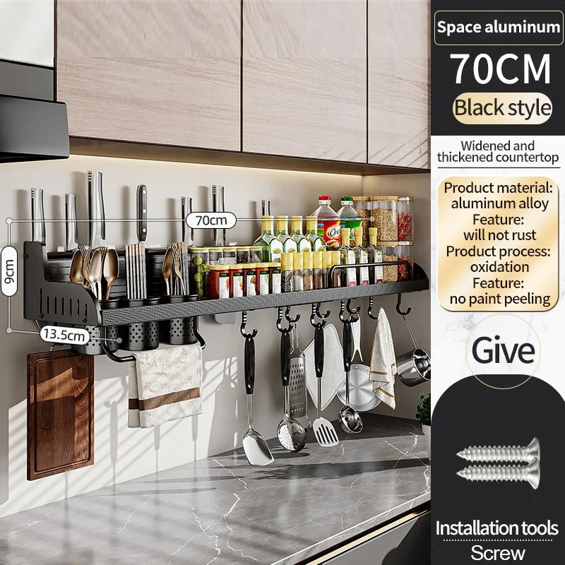 Kitchen Storage Rack Multi Functional Home Wall Mounted Seasoning Chopsticks Knife Holder Complete Collection of Supplies Rack