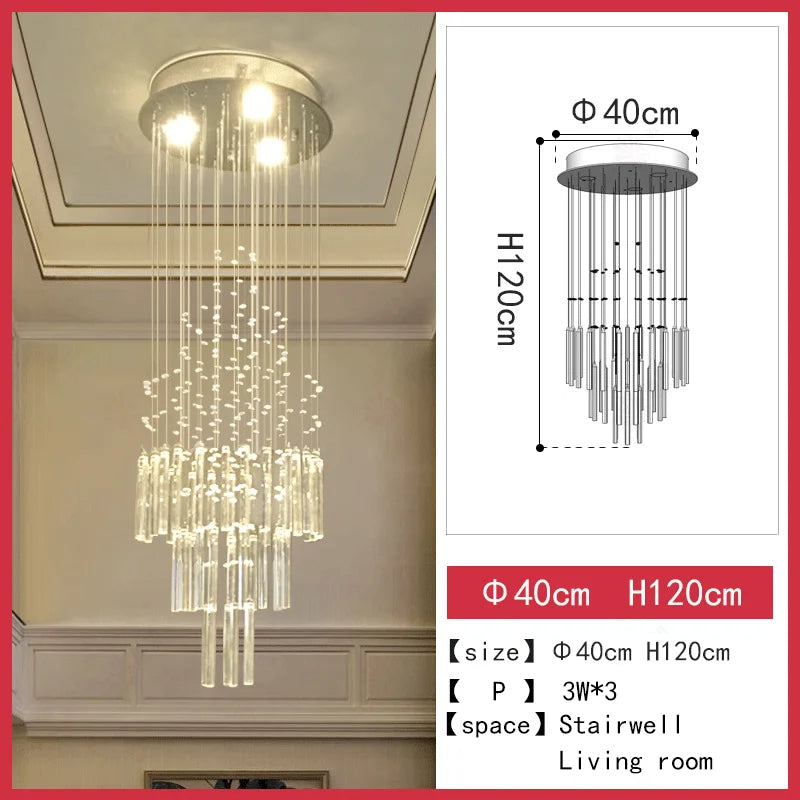 Modern LED Staircase Crystal Chandelier