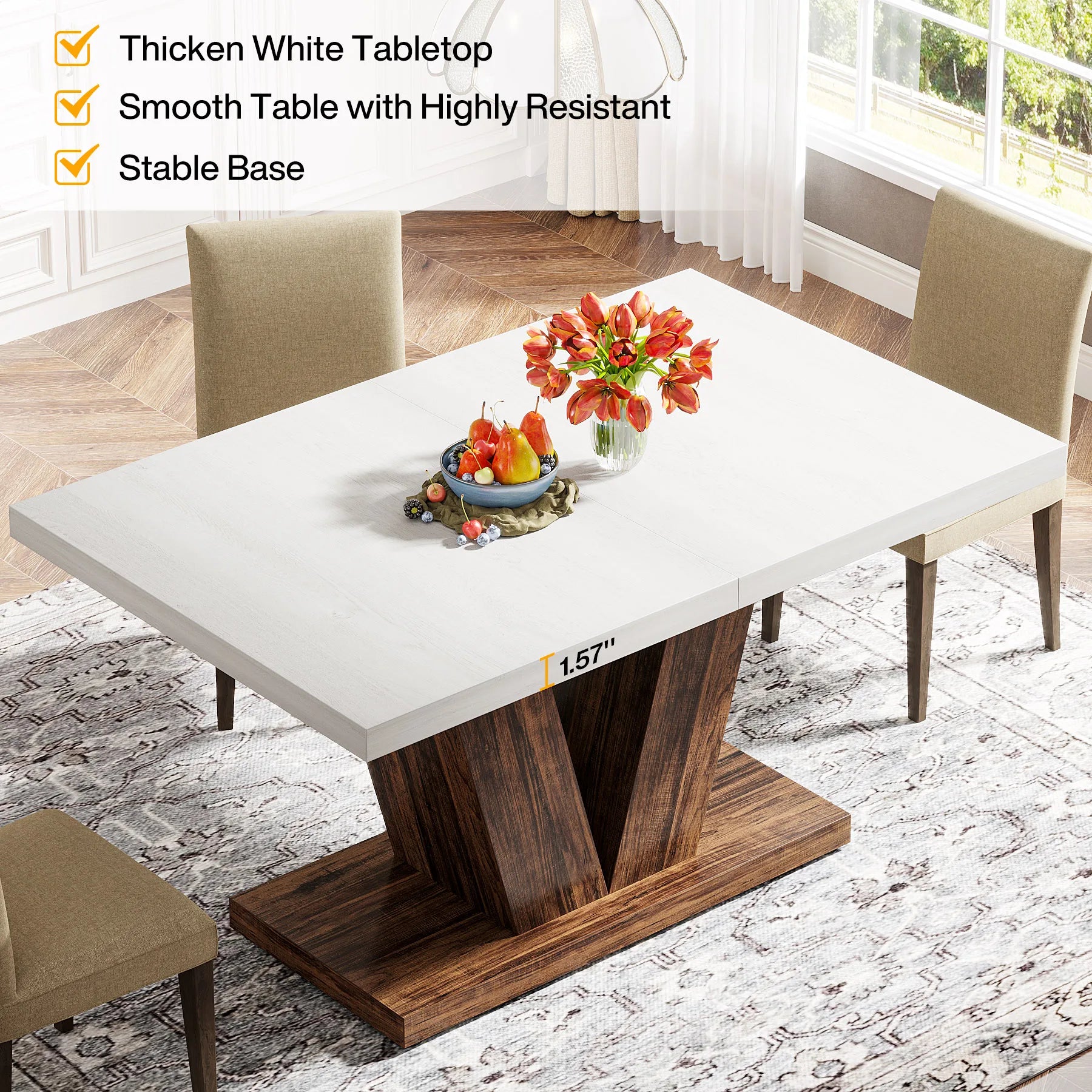 Tribesigns 47-Inch Dining Table for 4-6, White Kitchen Dinner Table with Heavy Duty Pedestal,