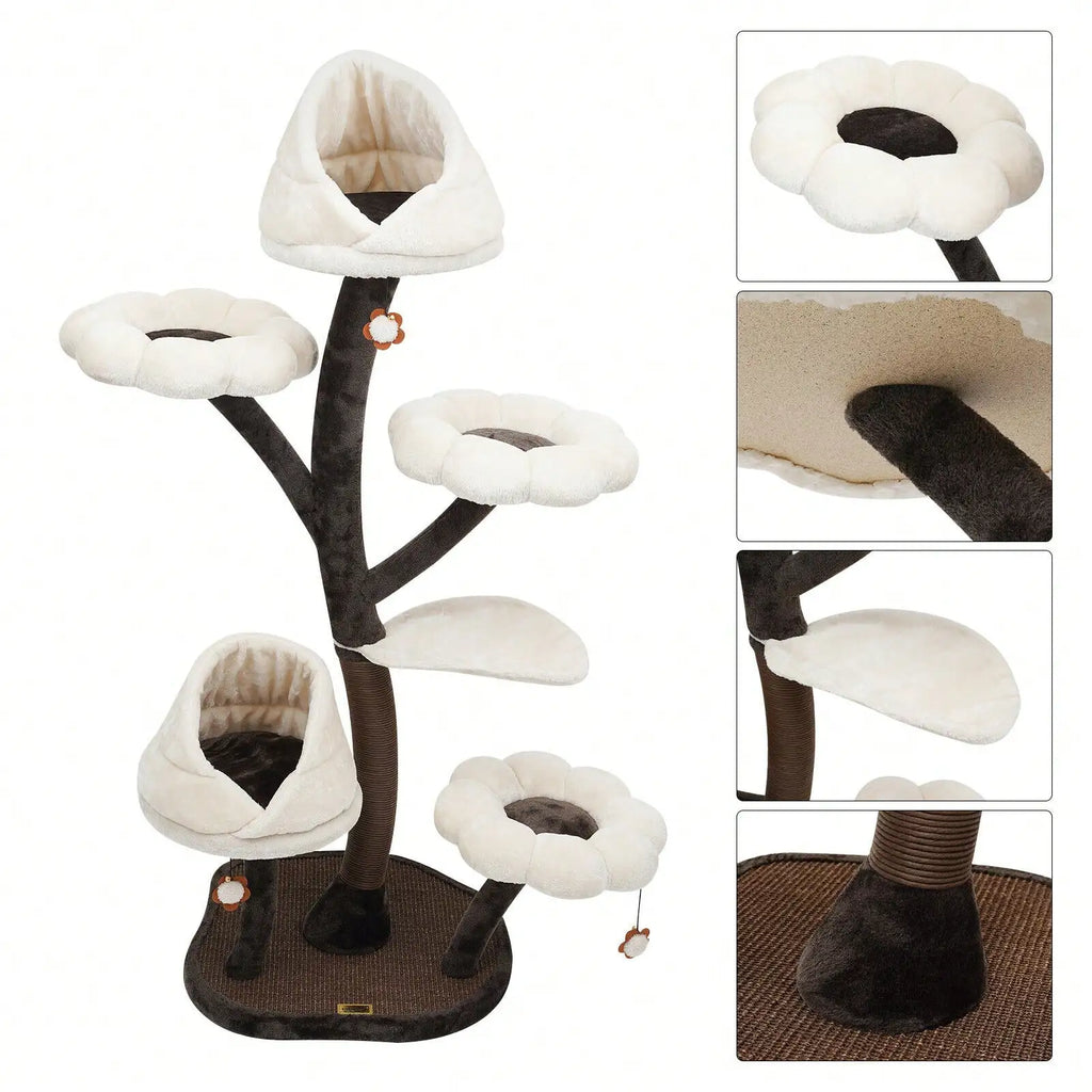 6-Layer 63.8" Cat Tree Condo Stable Structure Comfy Perch Anti-Scratch Activity Tower Playhouse Cave Indoor Climbing Tower