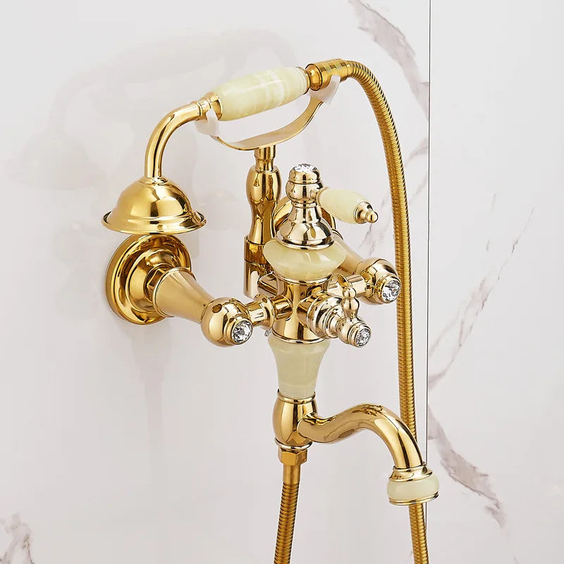 European vintage Brass Bathtub Hot and Cold water faucet with simple triple shower head
