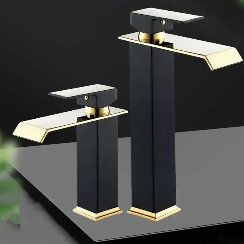 Brass Gold and Black Waterfall Bathroom Faucet