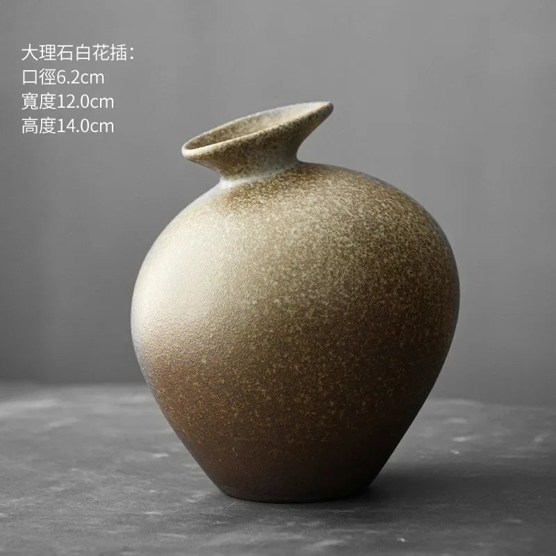 Japanese Style Terracotta Vase Imitation Stone Abstract Flower Arranger