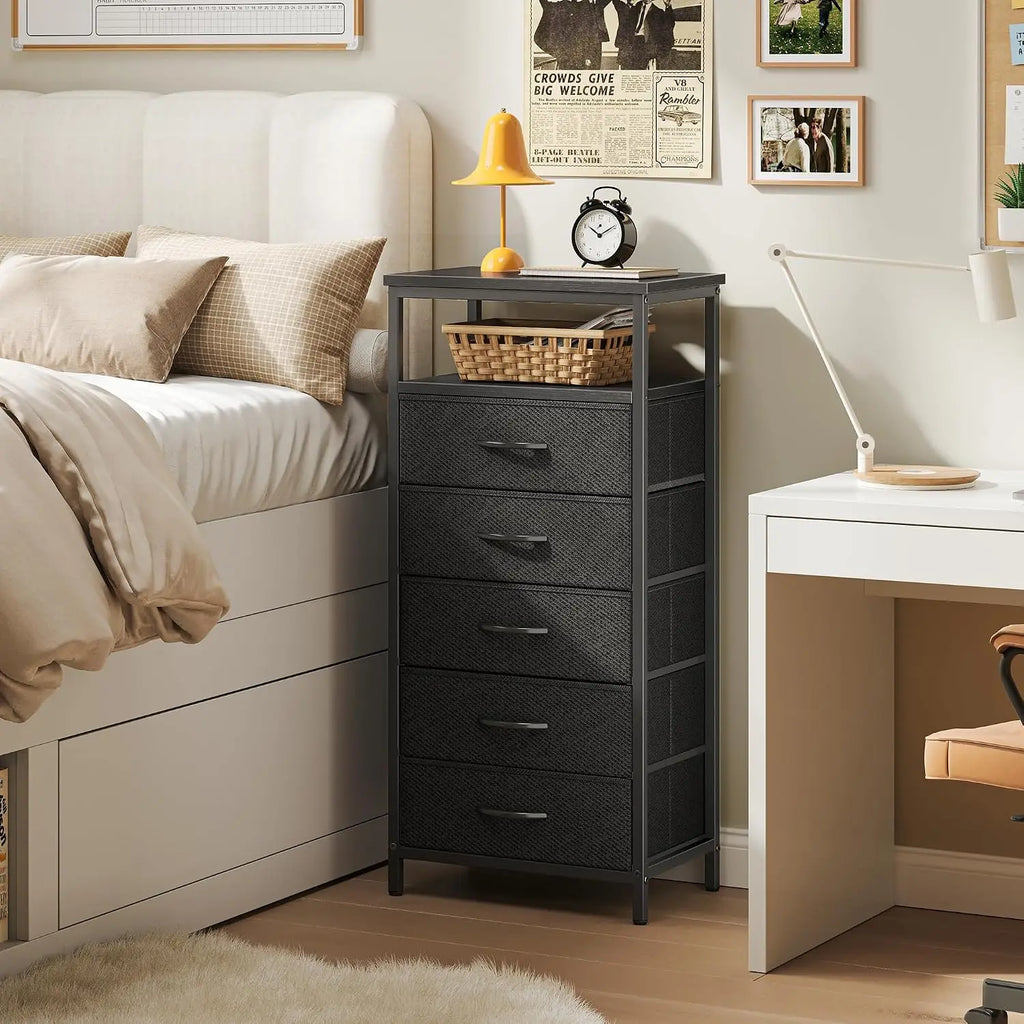 Huuger 5 Drawers Dresser with Charging Station, Chest of Drawers with Open Shelf,