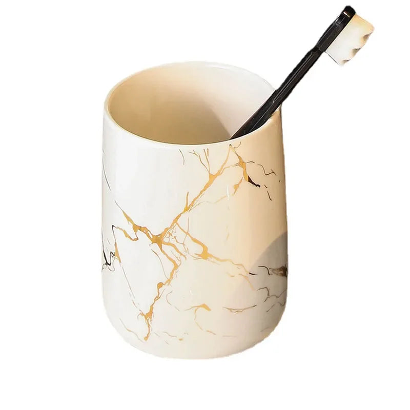 Creative Marble Texture Ceramic  Bathroom Accessories Set