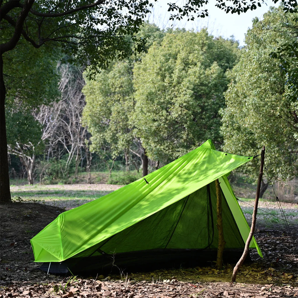 Outdoor Camping Single Person Tent, Ultralight Double Layers 15D Silicone Coated No Poles Tent