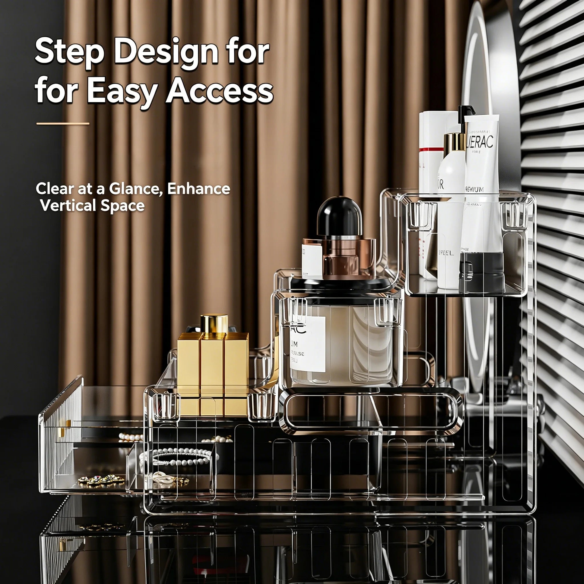 Light Luxury Vanity Cosmetics Bathroom Organizer Shelf