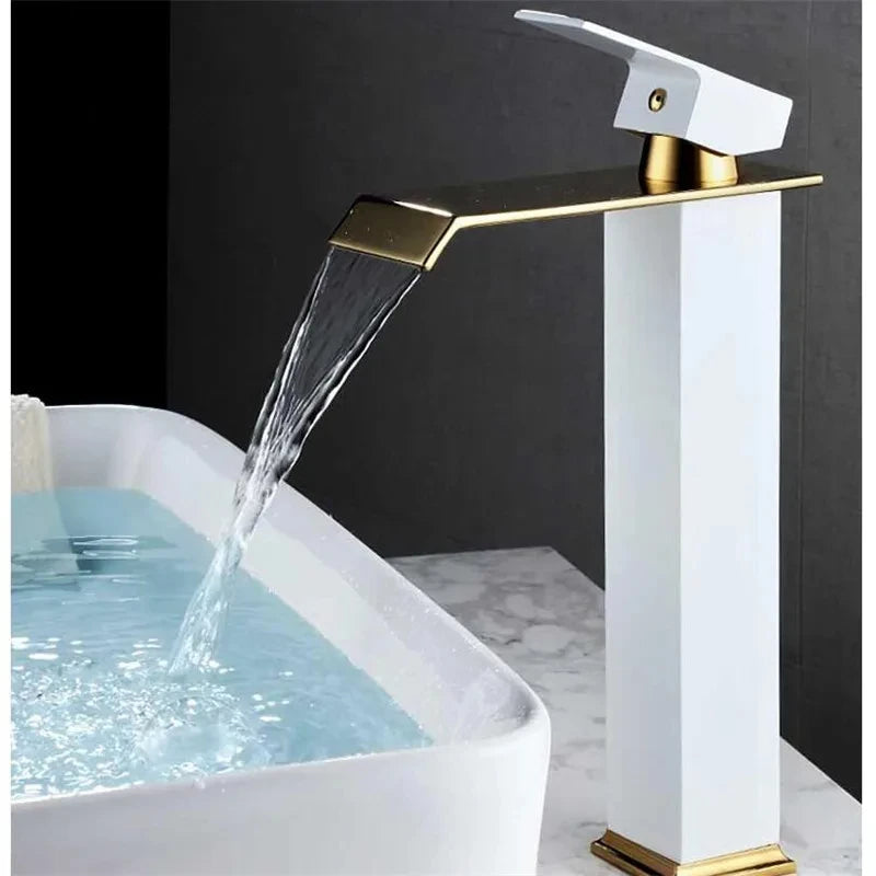 Brass Gold and Black Waterfall Bathroom Faucet