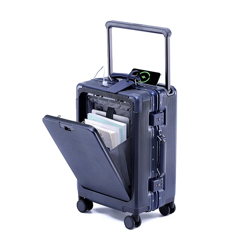 24"26 Inch Travel Suitcase Aluminum frame Wide Trolley Case Carry-on Luggage with Cup Holder 20Inch Boarding Box Rolling Luggage