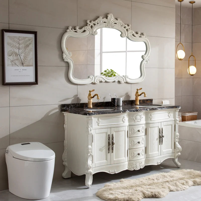 60 inch Double Sink European Bathroom Vanity Cabinet, Nordic American Red Oak Marble