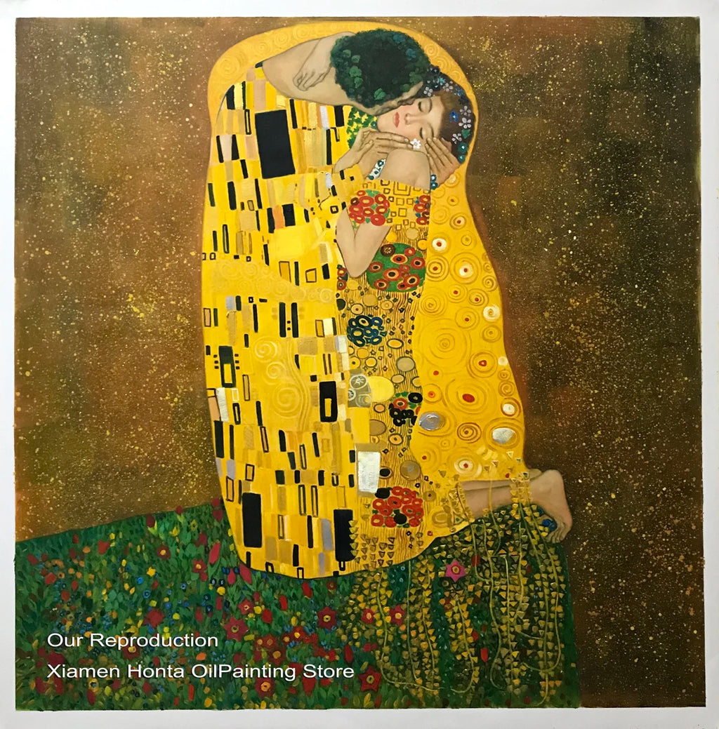 Famous Oil Painting Reproduction on Linen Canvas, The Kiss by Gustav Klimt,100% Handmade,