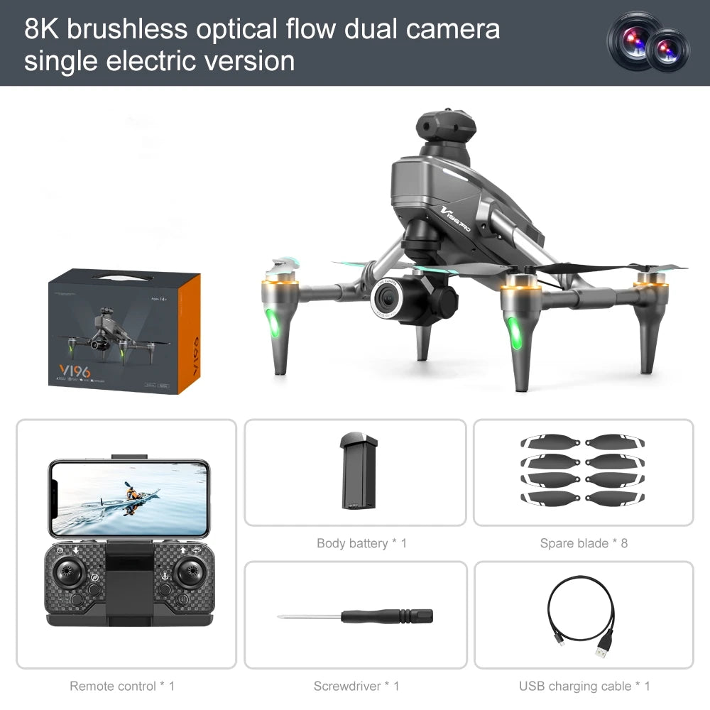 New V196 Drone 8K Professional HD Dual Camera Wifi 360° Obstacle Avoidance Brushless Foldable Quadcopter RC Drone Toy