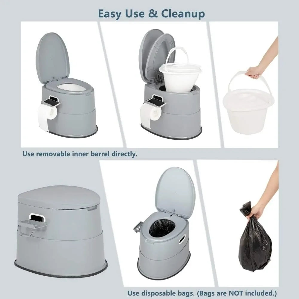 Portable Toilet Camping Commode with Detachable Inner Bucket Removable Paper Holder