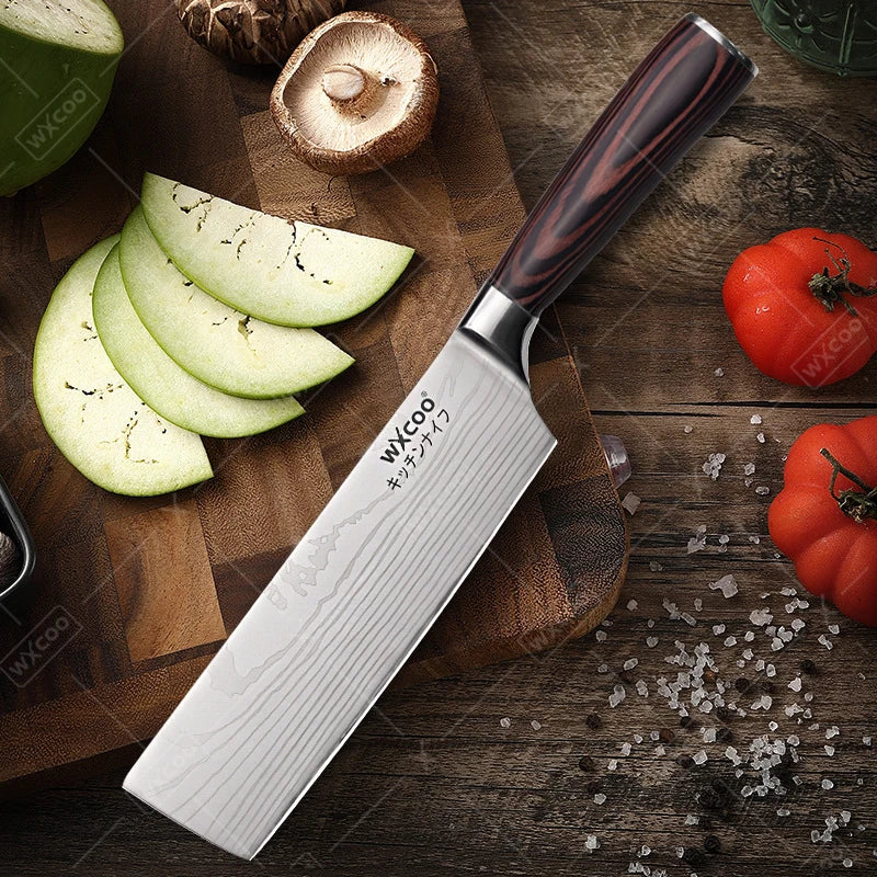 WXCOO Santoku Butcher Carving Knife Japanese Kitchen Knives High Carbon Steel Knife Set Fruit Bread Meat Cleaver Boning Knife