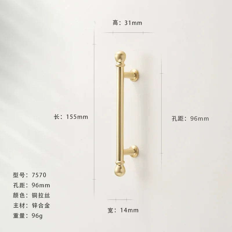 French-style Golden Wardrobe Door Handle Copper-finish, Single-hole Drawer Knob,