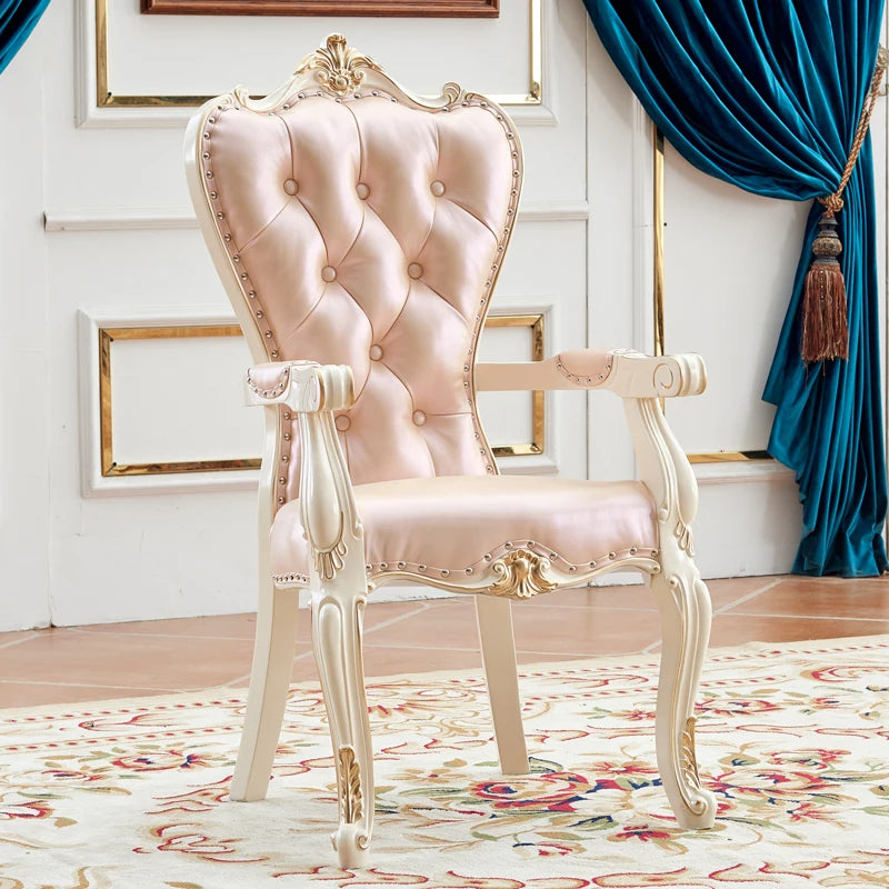 European Solid Wood Dining Chair, Princess Lazy Throne Luxury Lounge Chair