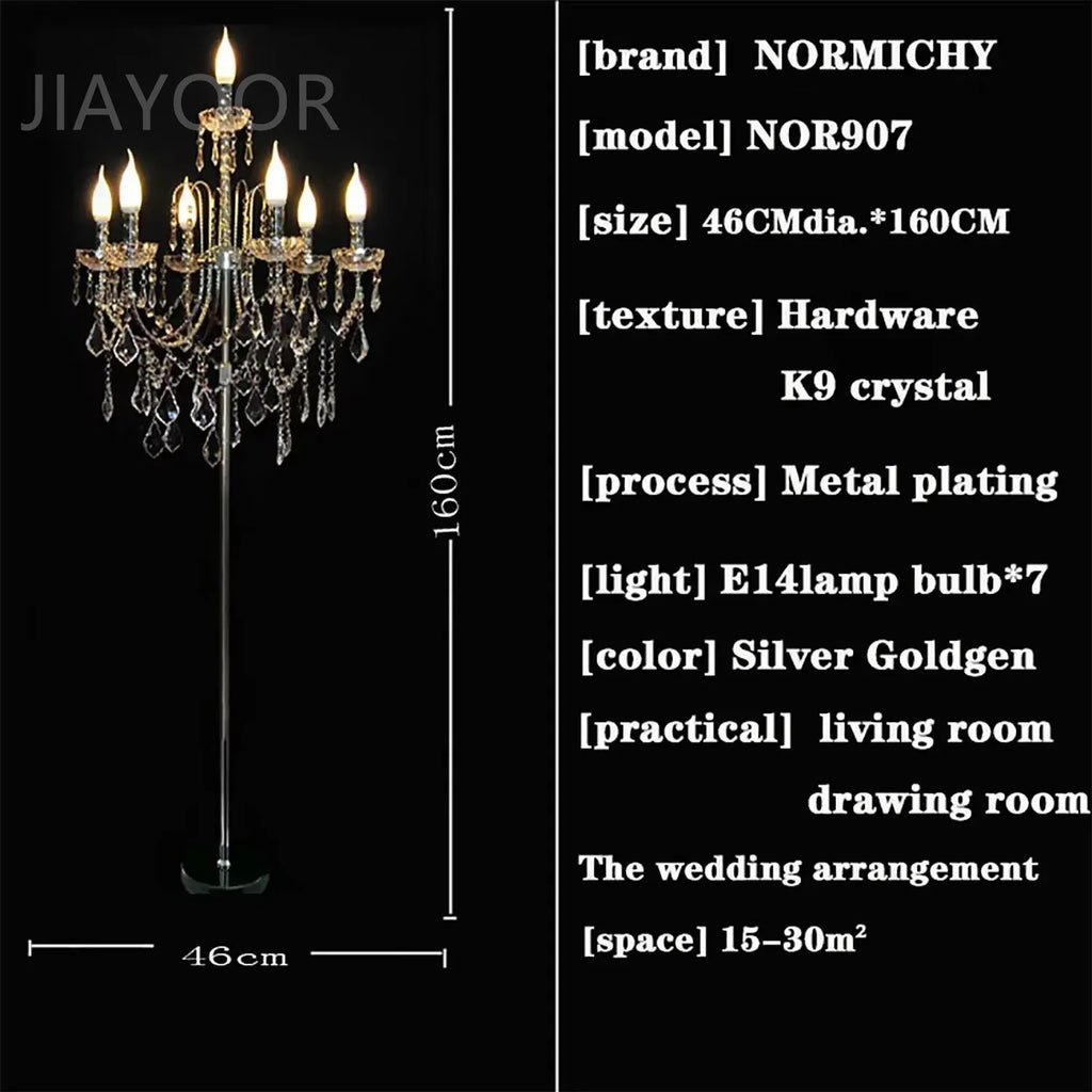 Luxury Wrought Iron & Crystal Candle Floor Lamp