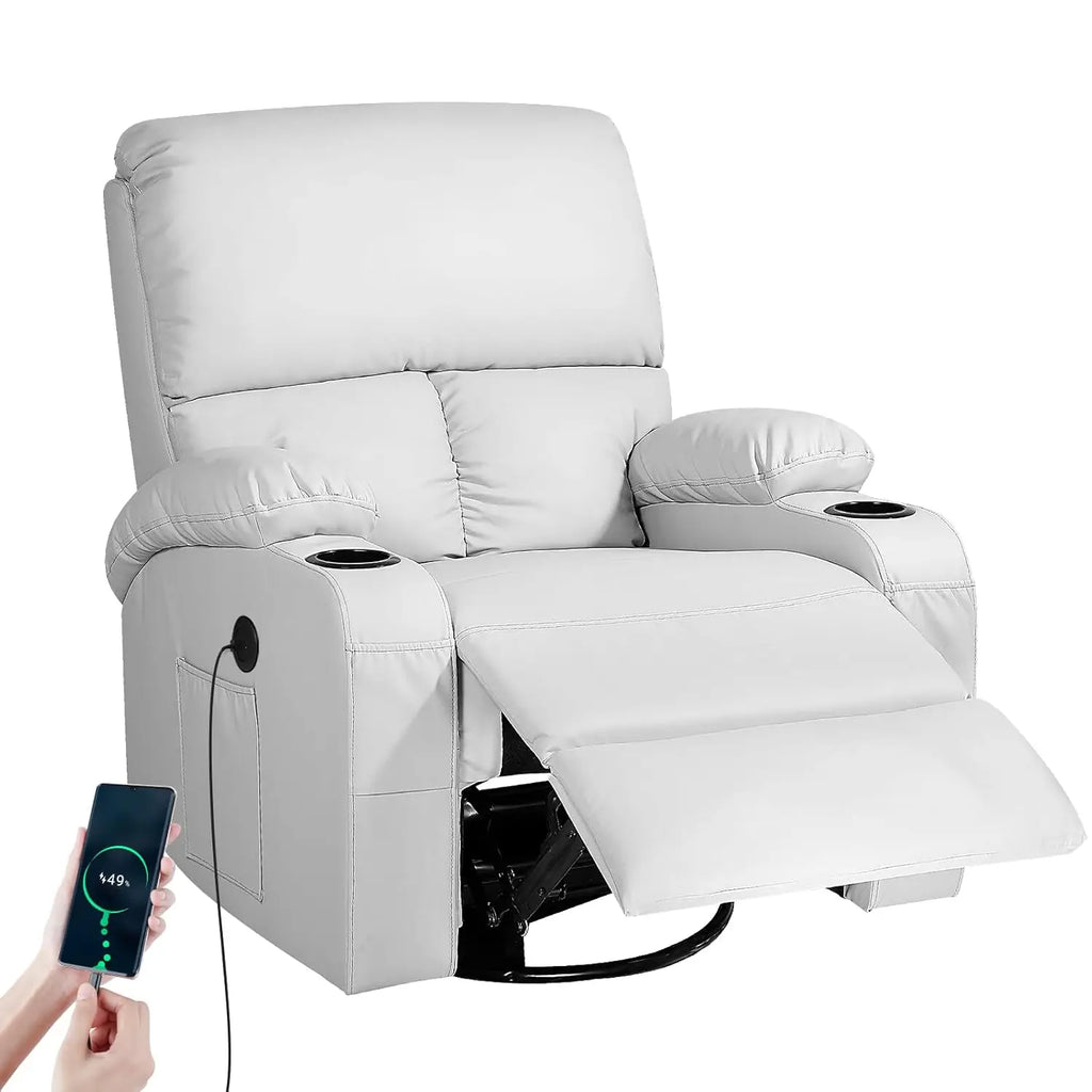 Massage Rocker Recliner Chair with Vibration And Heat USB & Type-C Ports, 360° Customizable Rocking Recliner Chair