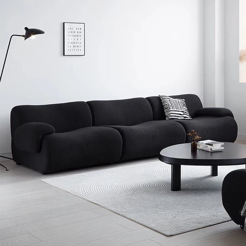 Vacuum-Compressed Modular Sofa, Wabi-Sabi Sherpa Fabric Sectional with High-Elastic Foam, Cream Mid-Century Style,