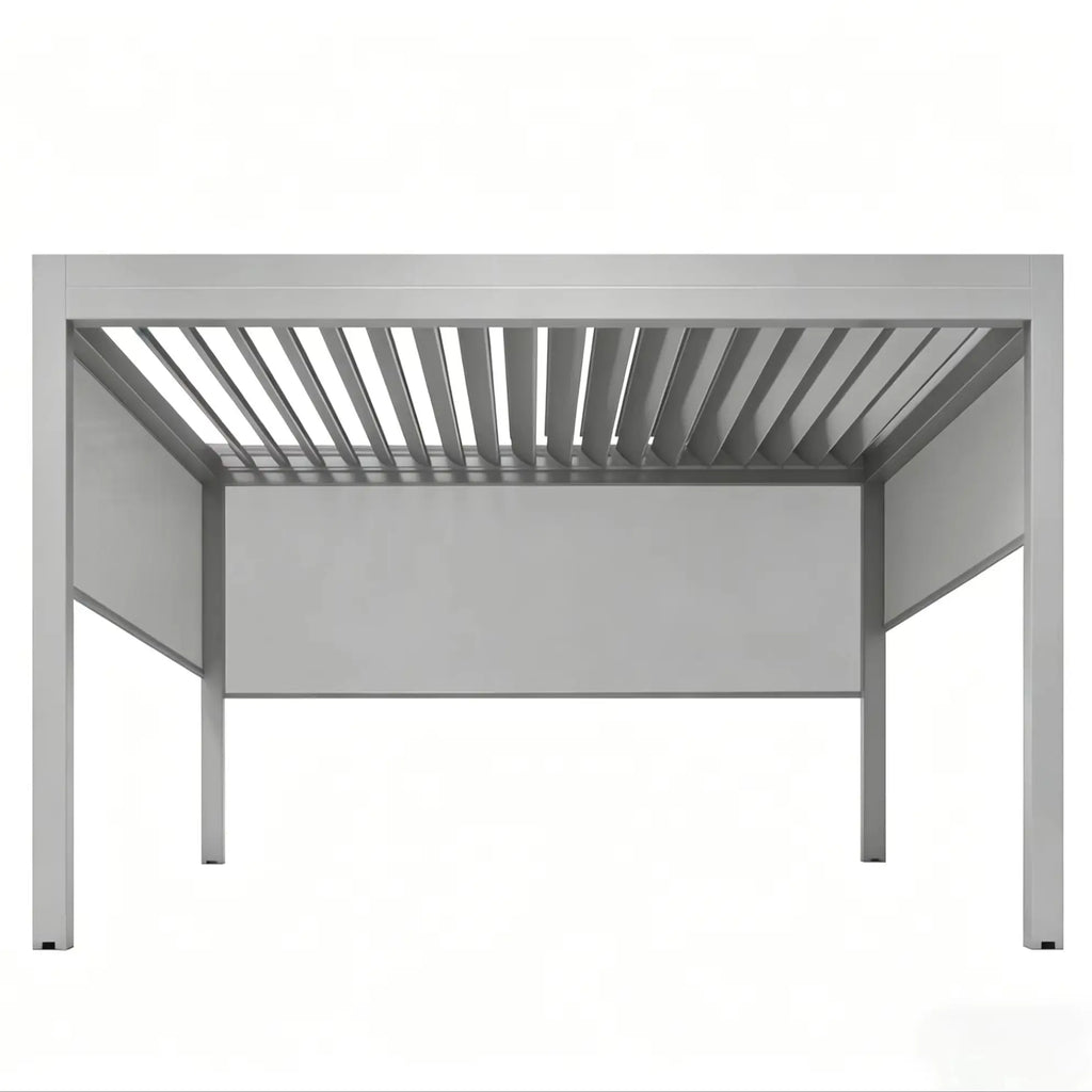 Home Garden Flip Top Aluminum Pergola, Rotatable Louvered Roof Gazebo,