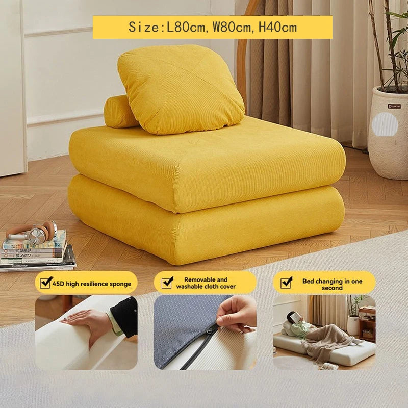 Fabric single, small-sized living room folding dual-use sofa, sofa bed