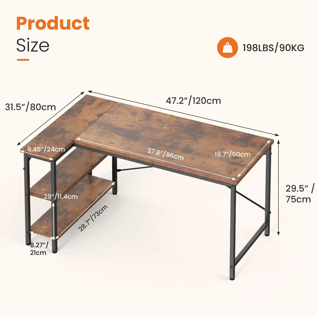JHK L Shaped 47 Inch Computer Desk with Shelves